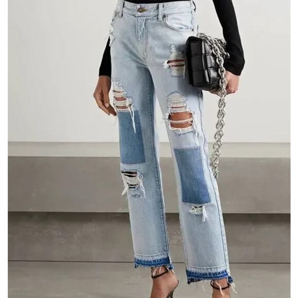 Monse Rip & Repair Straight Leg Denim Jeans Size 0 - Picture 1 of 9